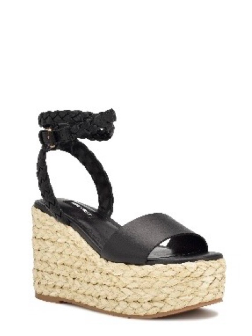 Black Espadrille Wedge Sandal with Braided Ankle Strap